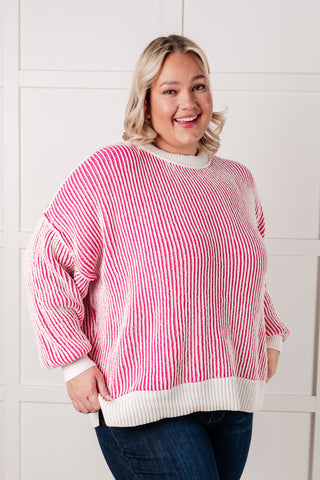 Least High Maintenance Contrast Trim Sweater in Pink-Sweaters-Ave Shops-Motis & Co Boutique, Women's Fashion Boutique in Carthage, Missouri