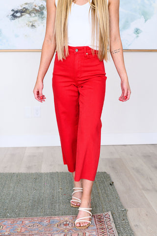 Lisa High Rise Control Top Wide Leg Crop Jeans in Red-Jeans-Ave-Motis & Co Boutique, Women's Fashion Boutique in Carthage, Missouri