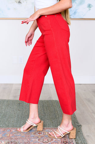 Lisa High Rise Control Top Wide Leg Crop Jeans in Red-Jeans-Ave-Motis & Co Boutique, Women's Fashion Boutique in Carthage, Missouri