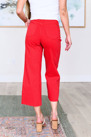 Lisa High Rise Control Top Wide Leg Crop Jeans in Red-Jeans-Ave-Motis & Co Boutique, Women's Fashion Boutique in Carthage, Missouri