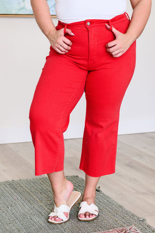 Lisa High Rise Control Top Wide Leg Crop Jeans in Red-Jeans-Ave-Motis & Co Boutique, Women's Fashion Boutique in Carthage, Missouri