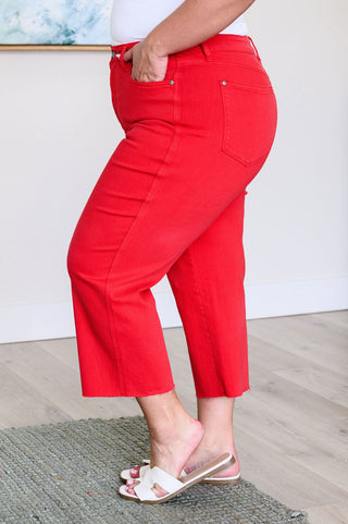 Lisa High Rise Control Top Wide Leg Crop Jeans in Red-Jeans-Ave-Motis & Co Boutique, Women's Fashion Boutique in Carthage, Missouri