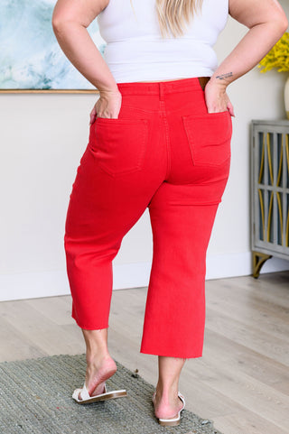 Lisa High Rise Control Top Wide Leg Crop Jeans in Red-Jeans-Ave-Motis & Co Boutique, Women's Fashion Boutique in Carthage, Missouri