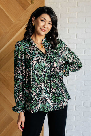 Looking Out Damask Print Blouse-Long Sleeves-Ave Shops-Motis & Co Boutique, Women's Fashion Boutique in Carthage, Missouri