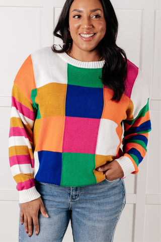 Manifesting Moment Checkered Color Block Sweater-Tops-Ave Shops-Motis & Co Boutique, Women's Fashion Boutique in Carthage, Missouri