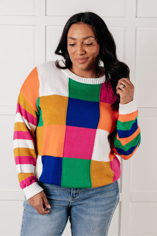 Manifesting Moment Checkered Color Block Sweater-Tops-Ave Shops-Motis & Co Boutique, Women's Fashion Boutique in Carthage, Missouri