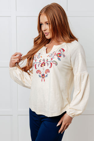 More Than You Would Think Embroidered Blouse-Long Sleeves-Ave Shops-Motis & Co Boutique, Women's Fashion Boutique in Carthage, Missouri