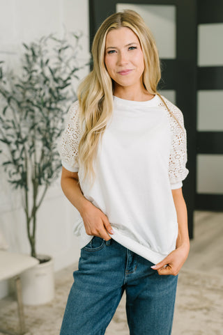 Never Too Lace Raglan Crochet Sleeve Top-Womens-Ave Shops-Motis & Co Boutique, Women's Fashion Boutique in Carthage, Missouri