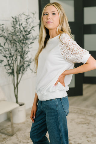 Never Too Lace Raglan Crochet Sleeve Top-Womens-Ave Shops-Motis & Co Boutique, Women's Fashion Boutique in Carthage, Missouri