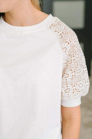 Never Too Lace Raglan Crochet Sleeve Top-Womens-Ave Shops-Motis & Co Boutique, Women's Fashion Boutique in Carthage, Missouri