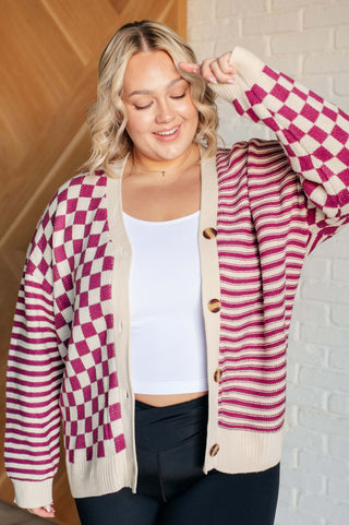 No Brainer Button Down Sweater Knit Cardigan in Magenta/Oatmeal-Sweaters-Ave Shops-Motis & Co Boutique, Women's Fashion Boutique in Carthage, Missouri