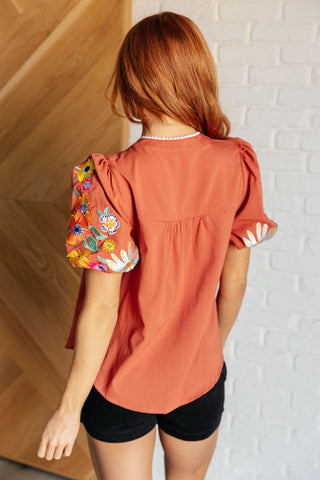 No Concerns Embroidered Sleeve Blouse-Short Sleeves-Ave Shops-Motis & Co Boutique, Women's Fashion Boutique in Carthage, Missouri