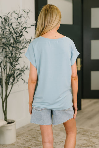 Not So Basic Pocket Tee in Blue-Short Sleeves-Ave Shops-Motis & Co Boutique, Women's Fashion Boutique in Carthage, Missouri