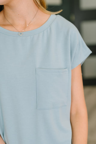 Not So Basic Pocket Tee in Blue-Short Sleeves-Ave Shops-Motis & Co Boutique, Women's Fashion Boutique in Carthage, Missouri