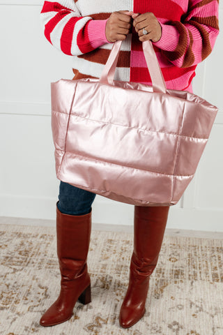 One More Thing Puffy Quilted Waterproof Tote in Pink-Accessories-Ave Shops-Motis & Co Boutique, Women's Fashion Boutique in Carthage, Missouri