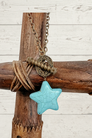 Gold Chain Turquoise Stone Star Necklace-Necklaces-Western Elite-Motis & Co Boutique, Women's Fashion Boutique in Carthage, Missouri