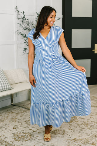 Only Chance Pleated Smock Waist Maxi Dress in Blue-Womens-Ave Shops-Motis & Co Boutique, Women's Fashion Boutique in Carthage, Missouri