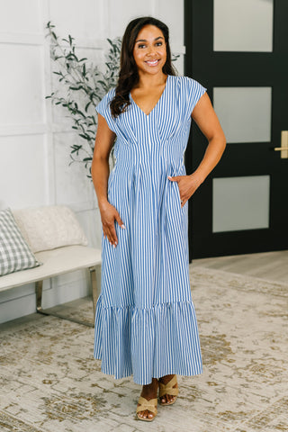 Only Chance Pleated Smock Waist Maxi Dress in Blue-Womens-Ave Shops-Motis & Co Boutique, Women's Fashion Boutique in Carthage, Missouri