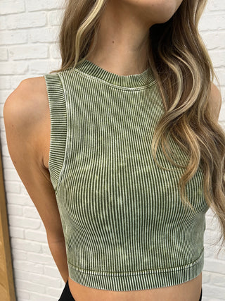 Over and Out Cropped Ribbed Tank in Ash Olive-Womens-Ave Shops-Motis & Co Boutique, Women's Fashion Boutique in Carthage, Missouri