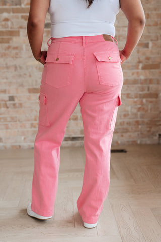 Peggy High Rise Cargo Straight Jeans in Pink-Jeans-Ave-Motis & Co Boutique, Women's Fashion Boutique in Carthage, Missouri