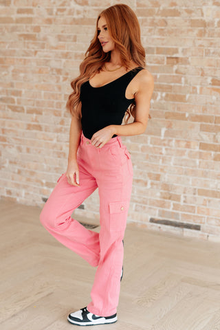 Peggy High Rise Cargo Straight Jeans in Pink-Jeans-Ave-Motis & Co Boutique, Women's Fashion Boutique in Carthage, Missouri