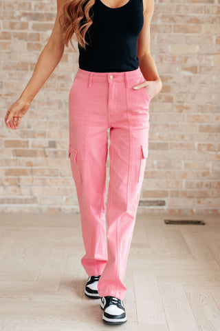 Peggy High Rise Cargo Straight Jeans in Pink-Jeans-Ave-Motis & Co Boutique, Women's Fashion Boutique in Carthage, Missouri