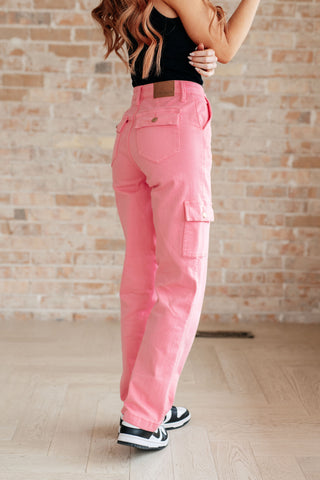 Peggy High Rise Cargo Straight Jeans in Pink-Jeans-Ave-Motis & Co Boutique, Women's Fashion Boutique in Carthage, Missouri