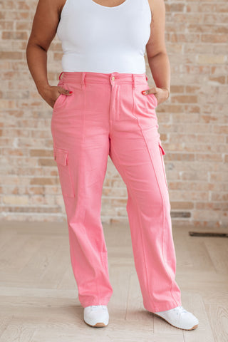 Peggy High Rise Cargo Straight Jeans in Pink-Jeans-Ave-Motis & Co Boutique, Women's Fashion Boutique in Carthage, Missouri