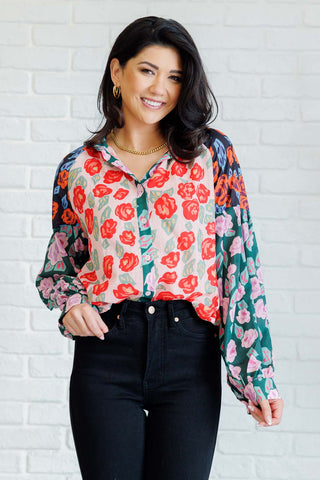 Presupposed Ideas Mixed Print Button Up Blouse-Blouses-Ave Shops-Motis & Co Boutique, Women's Fashion Boutique in Carthage, Missouri