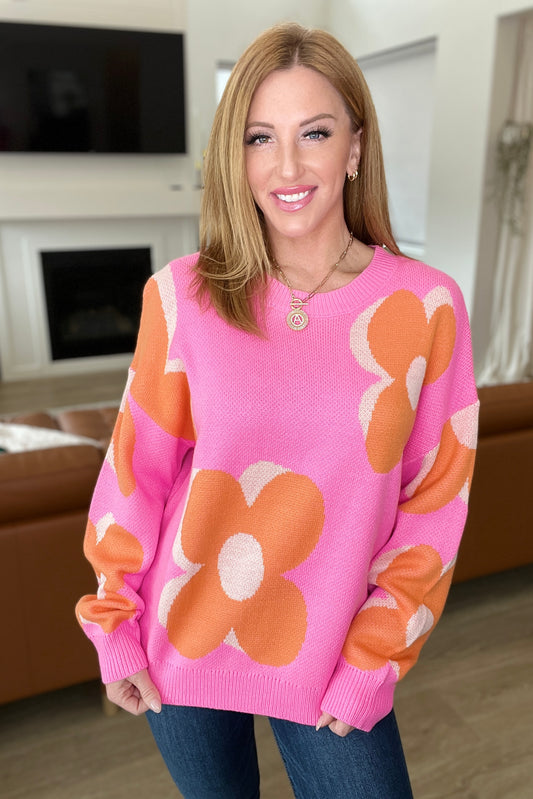 Quietly Bold Mod Floral Sweater Pink