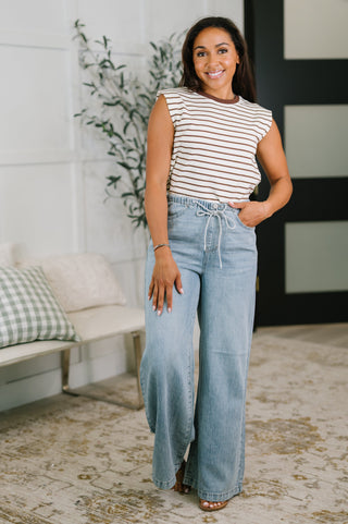 Quite Intimately Striped Muscle Tee in Brown-sleeveless-Ave Shops-Motis & Co Boutique, Women's Fashion Boutique in Carthage, Missouri