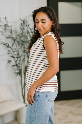 Quite Intimately Striped Muscle Tee in Brown-sleeveless-Ave Shops-Motis & Co Boutique, Women's Fashion Boutique in Carthage, Missouri
