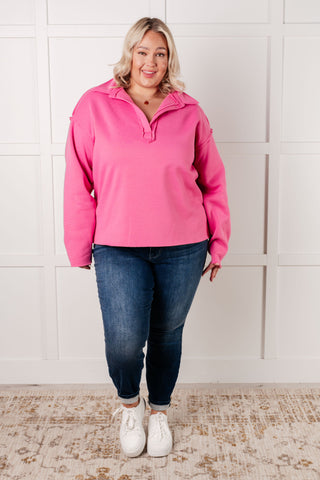 Same Ol' Situation Collared Pullover in Hot Pink-Tops-Ave Shops-Motis & Co Boutique, Women's Fashion Boutique in Carthage, Missouri