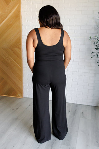 Shavasana Everyday Wide Leg Jumpsuit in Black-Jumpsuits & Rompers-Ave Shops-Motis & Co Boutique, Women's Fashion Boutique in Carthage, Missouri