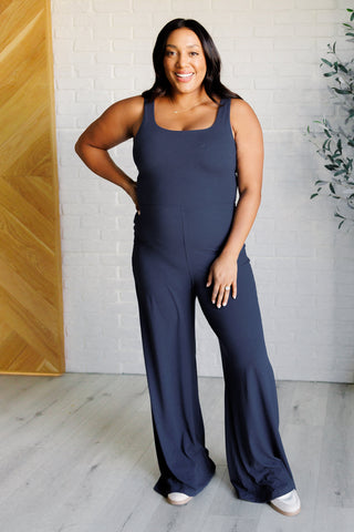 Shavasana Everyday Wide Leg Jumpsuit in Navy-Jumpsuits & Rompers-Ave Shops-Motis & Co Boutique, Women's Fashion Boutique in Carthage, Missouri