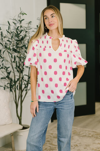Shopping Spree Notched Neck Puff Sleeve Blouse-Blouses-Ave Shops-Motis & Co Boutique, Women's Fashion Boutique in Carthage, Missouri