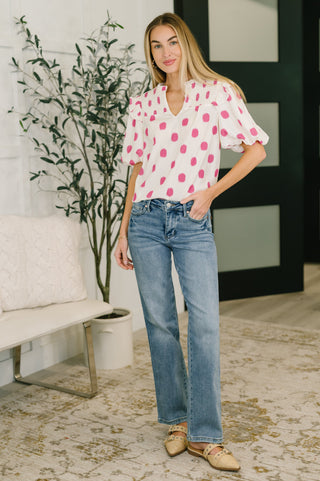 Shopping Spree Notched Neck Puff Sleeve Blouse-Blouses-Ave Shops-Motis & Co Boutique, Women's Fashion Boutique in Carthage, Missouri