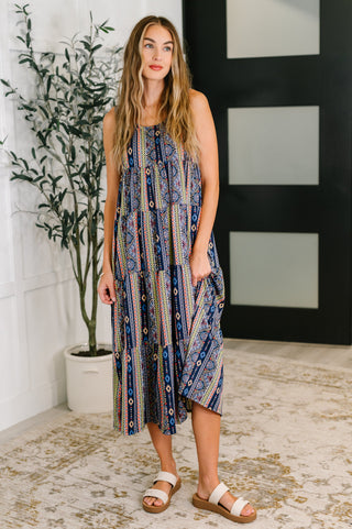 Sierra Spirit Gathered Tiered Dress in Navy-Womens-Ave Shops-Motis & Co Boutique, Women's Fashion Boutique in Carthage, Missouri