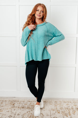 Simple Silhouette Brushed Hacci Sweater in Dusty Teal-Tops-Ave Shops-Motis & Co Boutique, Women's Fashion Boutique in Carthage, Missouri