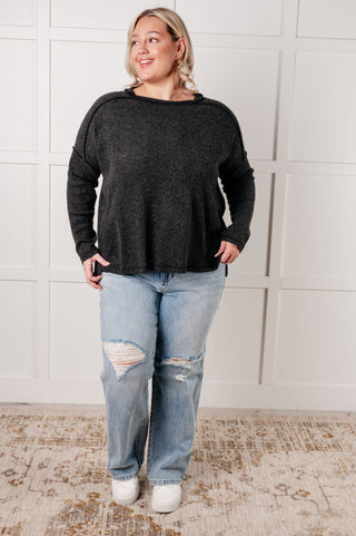 Simply Basic Ribbed Hacci Sweater in Black-Tops-Ave Shops-Motis & Co Boutique, Women's Fashion Boutique in Carthage, Missouri