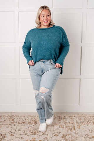 Simply Basic Ribbed Hacci Sweater in Teal-Tops-Ave Shops-Motis & Co Boutique, Women's Fashion Boutique in Carthage, Missouri