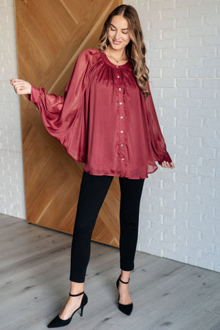 Smiles and Pouts Bat Sleeve Button Down-Blouses-Ave Shops-Motis & Co Boutique, Women's Fashion Boutique in Carthage, Missouri