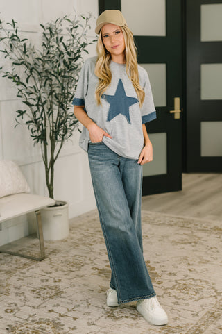 Star Stud Distressed Applique Top-Short Sleeves-Ave Shops-Motis & Co Boutique, Women's Fashion Boutique in Carthage, Missouri