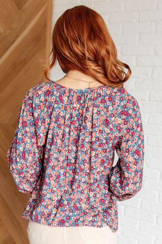 Sunday Brunch Blouse in Denim Floral-Long Sleeves-Ave Shops-Motis & Co Boutique, Women's Fashion Boutique in Carthage, Missouri