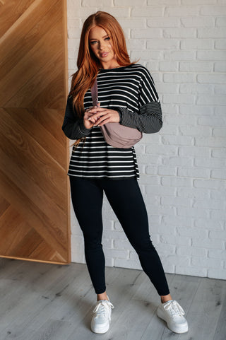 Super Clever Patchwork Striped Top in Black-Tops-Ave Shops-Motis & Co Boutique, Women's Fashion Boutique in Carthage, Missouri