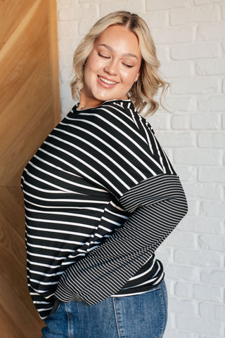 Super Clever Patchwork Striped Top in Black-Tops-Ave Shops-Motis & Co Boutique, Women's Fashion Boutique in Carthage, Missouri