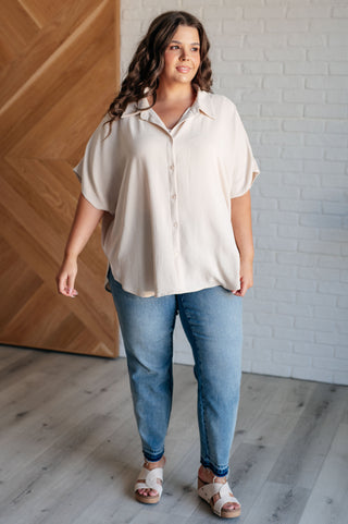 Sweet Simplicity Button Down Blouse in Oatmeal-Short Sleeves-Ave-Motis & Co Boutique, Women's Fashion Boutique in Carthage, Missouri