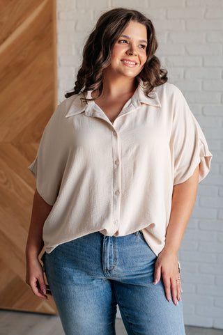 Sweet Simplicity Button Down Blouse in Oatmeal-Short Sleeves-Ave-Motis & Co Boutique, Women's Fashion Boutique in Carthage, Missouri