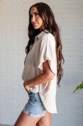 Sweet Simplicity Button Down Blouse in Oatmeal-Short Sleeves-Ave-Motis & Co Boutique, Women's Fashion Boutique in Carthage, Missouri