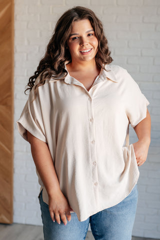 Sweet Simplicity Button Down Blouse in Oatmeal-Short Sleeves-Ave-Motis & Co Boutique, Women's Fashion Boutique in Carthage, Missouri